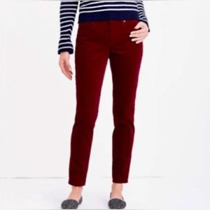 J. Crew Cord Straight Leg Pant, Burgundy, Size 27